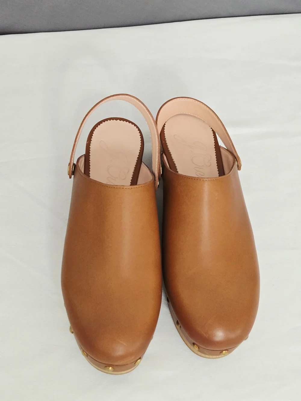 J. Crew Convertible Leather Clogs Tan Brown Studded Wood Platform Mules Size 8.5